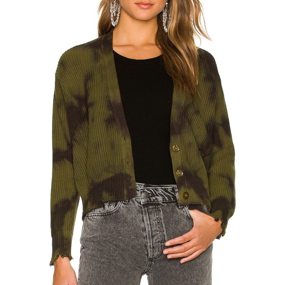 YOUNG FABULOUS & BROKE Clark Crop Cardigan In Fern